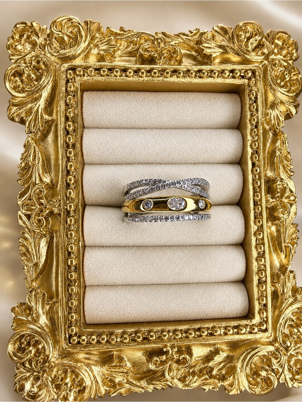 Gold and Silver Cubic Zirconia Stackable Ring Set
